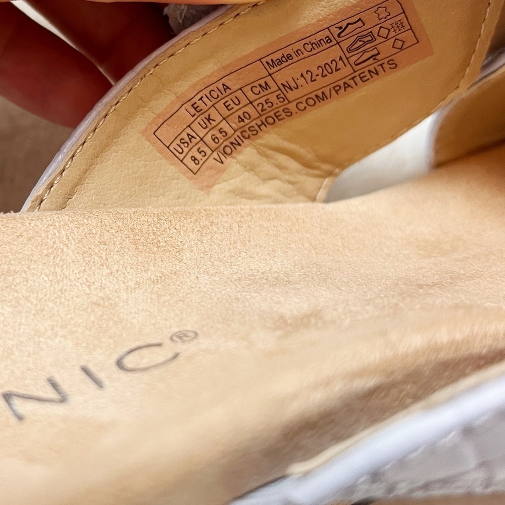 NIB Vionic Leticia Leather & Jute Wedge Slide Sandals Blue - Picture 7 of 8